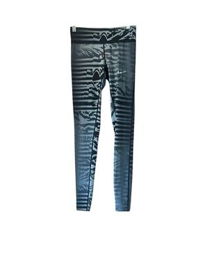 Nike Power Essential Women’s XS Compression Tights Gray Black Palm Stripe Yoga